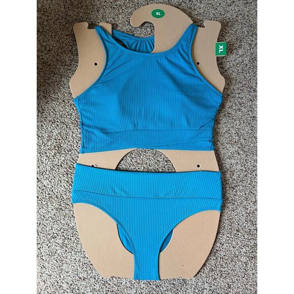 Women's Next XL Swimsuit, Bikini, Blue/Teal, Ribbed, High Waist, Racerback, NWT - Picture 1 of 10